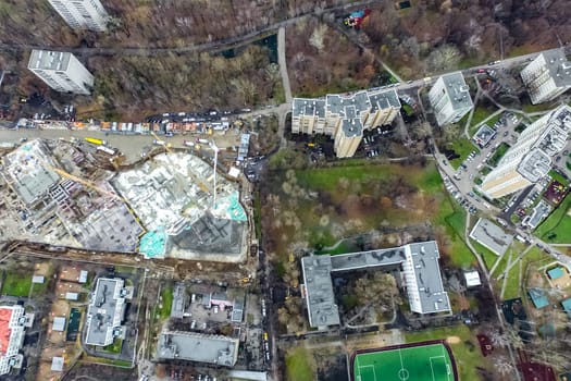 Top view of the city of Moscow, buildings and roads and other infrastructure of the city. Cityscape view from above.