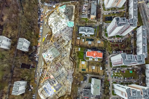 Top view of the city of Moscow, buildings and roads and other infrastructure of the city. Cityscape view from above.