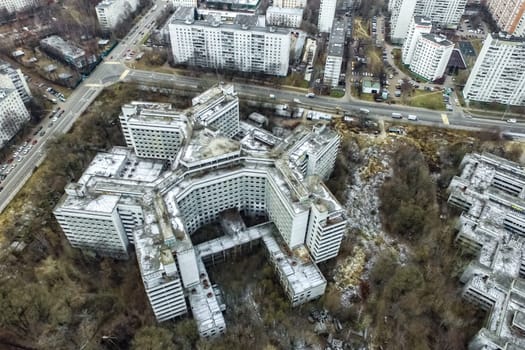 Top view of the city of Moscow, buildings and roads and other infrastructure of the city. Cityscape view from above.
