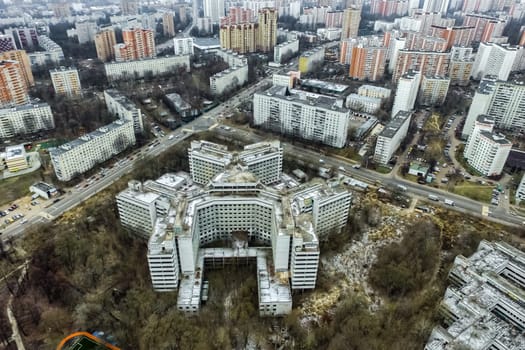 Top view of the city of Moscow, buildings and roads and other infrastructure of the city. Cityscape view from above.