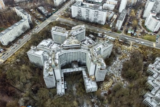 Top view of the city of Moscow, buildings and roads and other infrastructure of the city. Cityscape view from above.