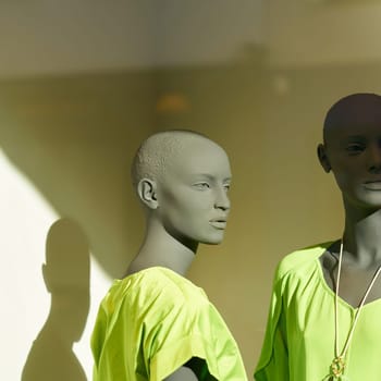 Mannequins in the window of a store in the city center of Bruges in Belgium