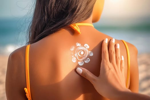 Woman With Suntan Lotion At The Beach In Form Of The Sun.