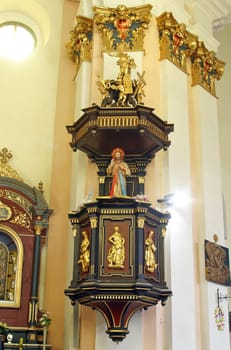 Pulpit in parish church Assumption of the Virgin Mary in Pregrada, Croatia