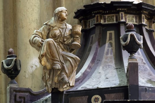 Statue on the pulpit in the Cathedral of the Assumption of the Virgin Mary in Zagreb, Croatia