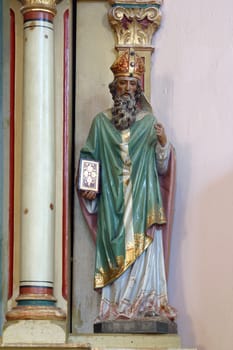 Statue of the saint on the altar of St. Anthony of Padua in the parish church of the Assumption of the Virgin Mary in Pescenica, Croatia