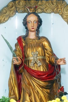 Saint Margaret statue on the main altar in the chapel of Saint Margaret in Lenisce, Croatia