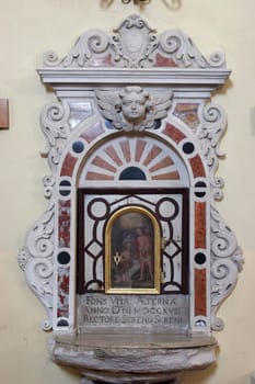 Baptistry in the parish church of St. Sylvester Pope in Kanfanar, Croatia