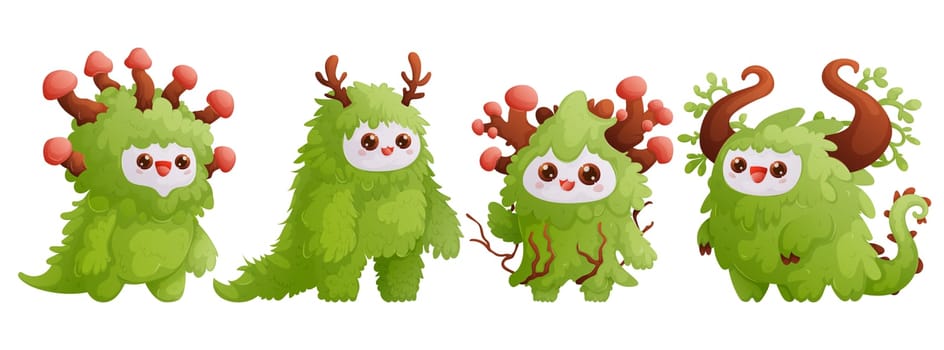 Cute Green Forest Creatures with Antlers