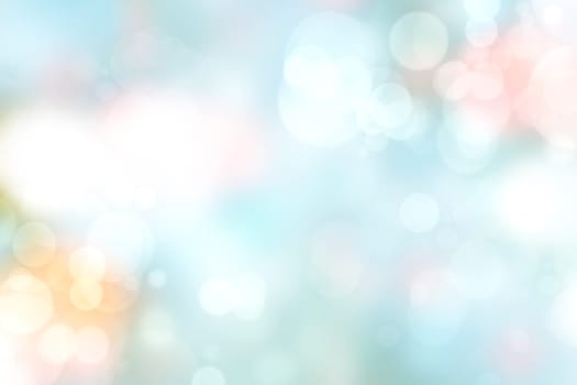 Abstract blurred fresh vivid spring summer light delicate pastel yellow pink orange turquoise bokeh background texture with bright circular soft color lights. Beautiful backdrop illustration.