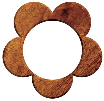 Round wooden frame in the shape of a flower on an isolated background