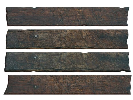 Set of old brown oak wooden planks on isolated background