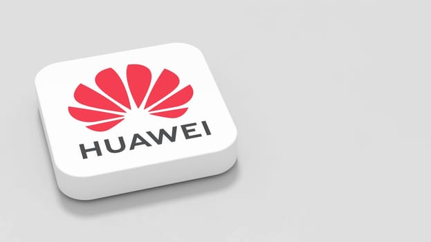 Huawei App Icon 3D Symbol Shape on Plastered Gray Background with Copy Space 3D Illustration