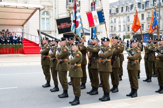 National Day Luxembourg, celebration of the Grand Duke´s birthday, military parade with luxembourgish army, police, fire department, rescue service and armed forced, Luxembourg city, 23.06.2024