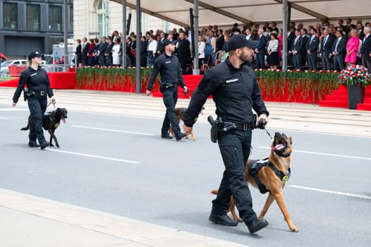 National Day Luxembourg, celebration of the Grand Duke´s birthday, military parade with luxembourgish army, police, fire department, rescue service and armed forced, Luxembourg city, 23.06.2024
