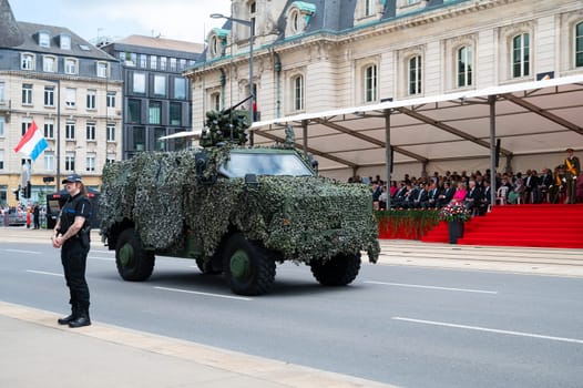 National Day Luxembourg, celebration of the Grand Duke´s birthday, military parade with luxembourgish army, police, fire department, rescue service and armed forced, Luxembourg city, 23.06.2024
