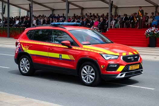 National Day Luxembourg, celebration of the Grand Duke´s birthday, military parade with luxembourgish army, police, fire department, rescue service and armed forced, Luxembourg city, 23.06.2024