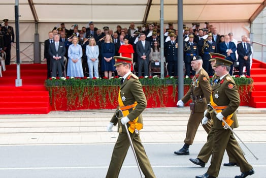 National Day Luxembourg, celebration of the Grand Duke´s birthday, military parade with luxembourgish army, police, fire department, rescue service and armed forced, Luxembourg city, 23.06.2024