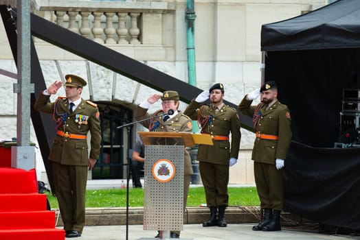 National Day Luxembourg, celebration of the Grand Duke´s birthday, military parade with luxembourgish army, police, fire department, rescue service and armed forced, Luxembourg city, 23.06.2024