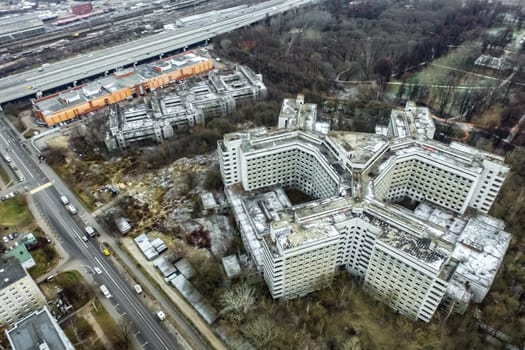 Top view of the city of Moscow, buildings and roads and other infrastructure of the city. Cityscape view from above.