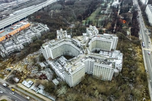 Top view of the city of Moscow, buildings and roads and other infrastructure of the city. Cityscape view from above.