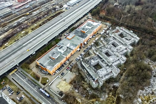 Top view of the city of Moscow, buildings and roads and other infrastructure of the city. Cityscape view from above.