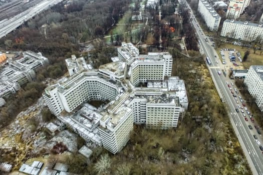 Top view of the city of Moscow, buildings and roads and other infrastructure of the city. Cityscape view from above.
