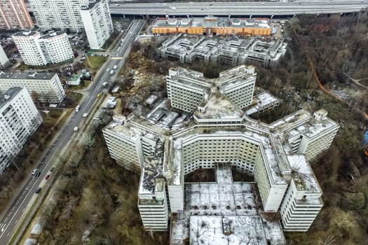 Top view of the city of Moscow, buildings and roads and other infrastructure of the city. Cityscape view from above.