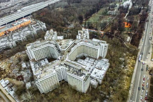 Top view of the city of Moscow, buildings and roads and other infrastructure of the city. Cityscape view from above.