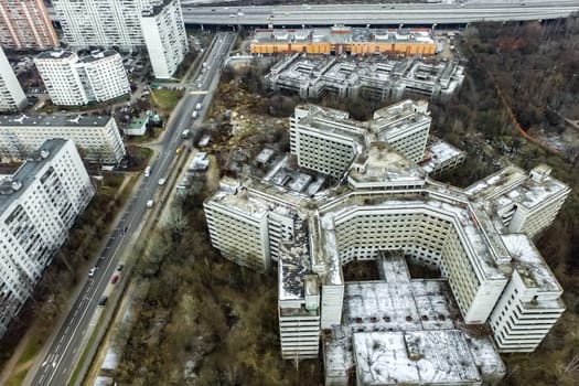 Top view of the city of Moscow, buildings and roads and other infrastructure of the city. Cityscape view from above.