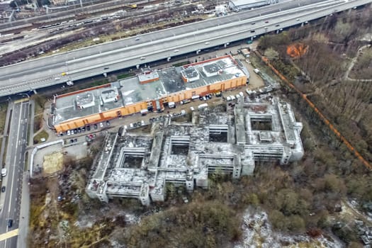 Top view of the city of Moscow, buildings and roads and other infrastructure of the city. Cityscape view from above.