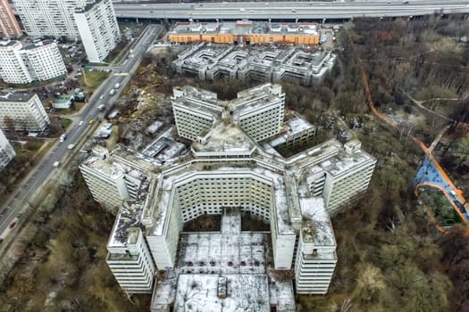 Top view of the city of Moscow, buildings and roads and other infrastructure of the city. Cityscape view from above.