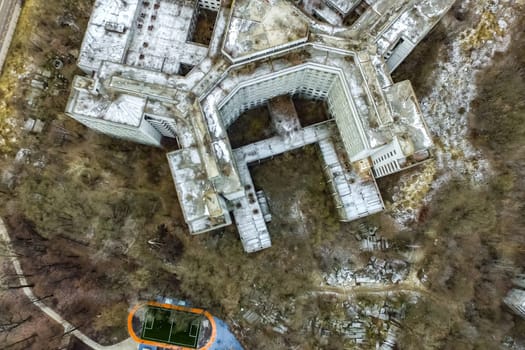 Top view of the city of Moscow, buildings and roads and other infrastructure of the city. Cityscape view from above.