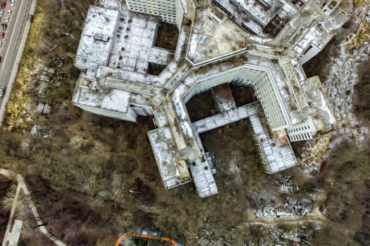 Top view of the city of Moscow, buildings and roads and other infrastructure of the city. Cityscape view from above.