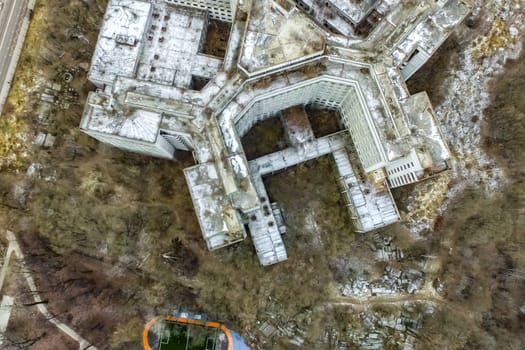 Top view of the city of Moscow, buildings and roads and other infrastructure of the city. Cityscape view from above.