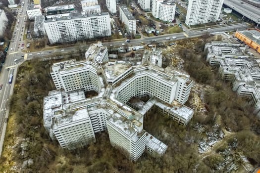 Top view of the city of Moscow, buildings and roads and other infrastructure of the city. Cityscape view from above.