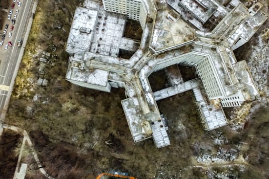 Top view of the city of Moscow, buildings and roads and other infrastructure of the city. Cityscape view from above.