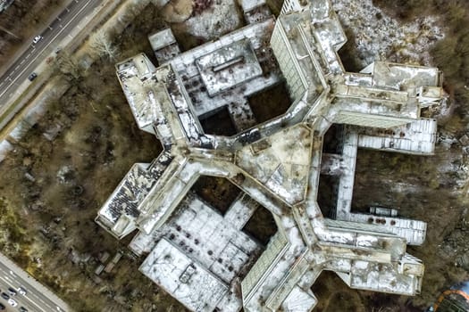 Top view of the city of Moscow, buildings and roads and other infrastructure of the city. Cityscape view from above.