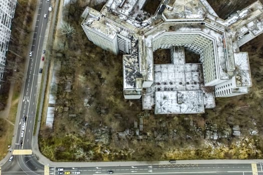 Top view of the city of Moscow, buildings and roads and other infrastructure of the city. Cityscape view from above.