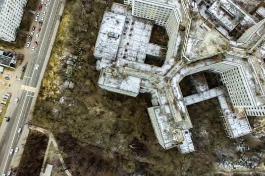 Top view of the city of Moscow, buildings and roads and other infrastructure of the city. Cityscape view from above.