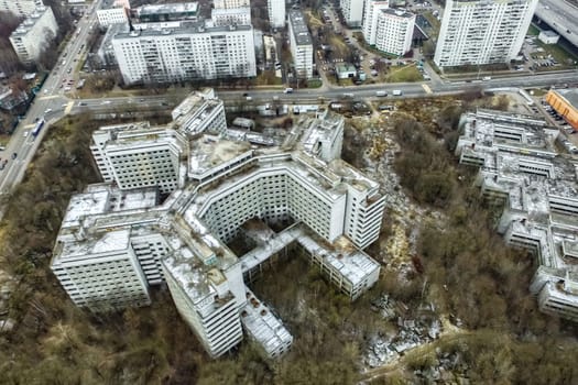 Top view of the city of Moscow, buildings and roads and other infrastructure of the city. Cityscape view from above.