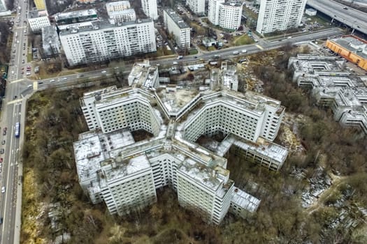 Top view of the city of Moscow, buildings and roads and other infrastructure of the city. Cityscape view from above.