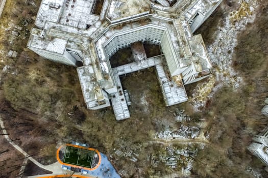 Top view of the city of Moscow, buildings and roads and other infrastructure of the city. Cityscape view from above.
