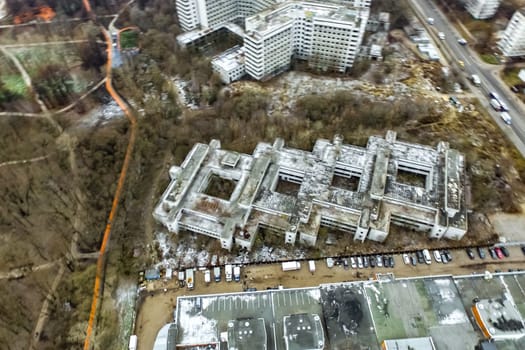 Top view of the city of Moscow, buildings and roads and other infrastructure of the city. Cityscape view from above.