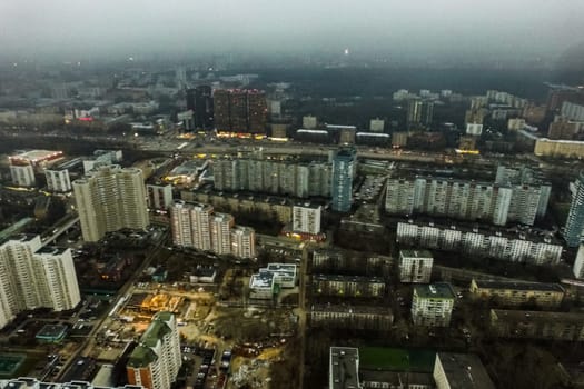 Top view of the city of Moscow, buildings and roads and other infrastructure of the city. Cityscape view from above.