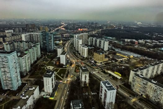 Top view of the city of Moscow, buildings and roads and other infrastructure of the city. Cityscape view from above.