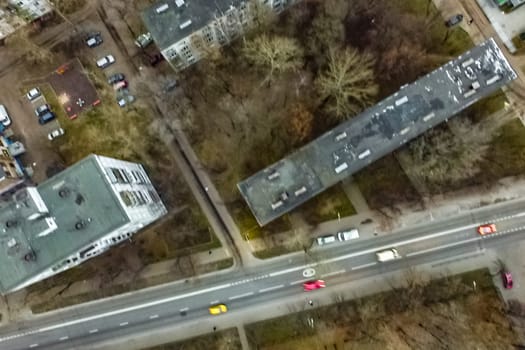 Top view of the city of Moscow, buildings and roads and other infrastructure of the city. Cityscape view from above.
