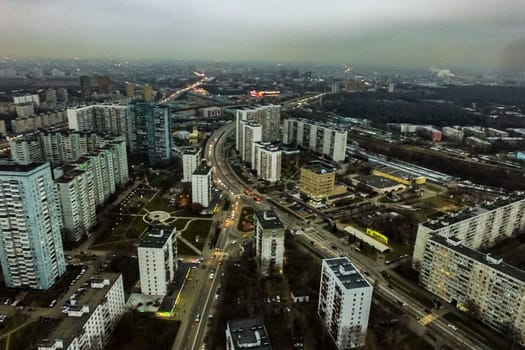 Top view of the city of Moscow, buildings and roads and other infrastructure of the city. Cityscape view from above.