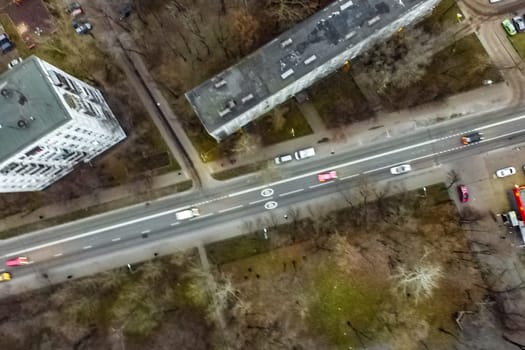 Top view of the city of Moscow, buildings and roads and other infrastructure of the city. Cityscape view from above.