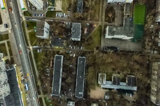 Top view of the city of Moscow, buildings and roads and other infrastructure of the city. Cityscape view from above.